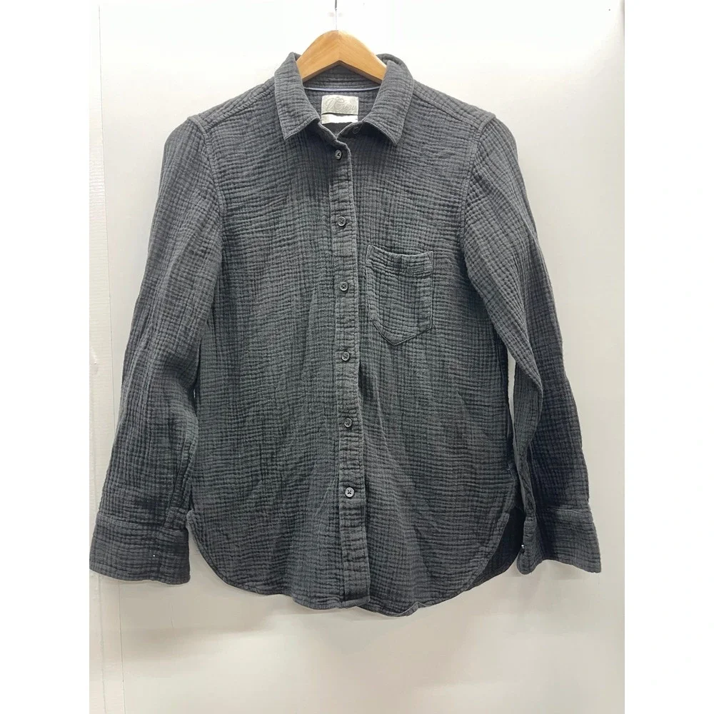 J. Crew Womens Black Double Gauze Cotton Button Down Shirt Size 6 Classic